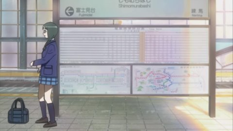 Screencap of Ayano on the
Shimomurabashi station platform