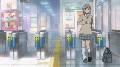 Screencap of Yuma at the
entrance to Shimomurabashi station